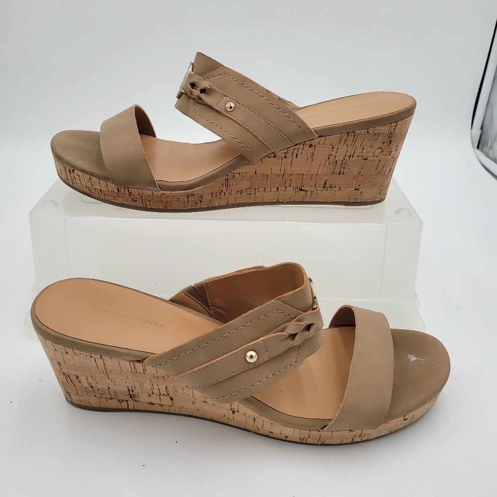 Tommy Hilfiger Wedge Sandals Slip on Size 11 Cork look heel - Picture 3 of 8